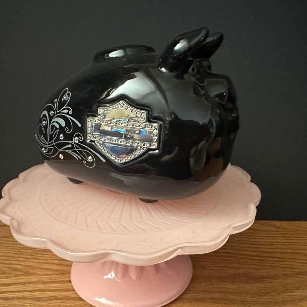 Genuine Harley-Davidson Black and Ceramic with Rhinestones Piggy Bank
